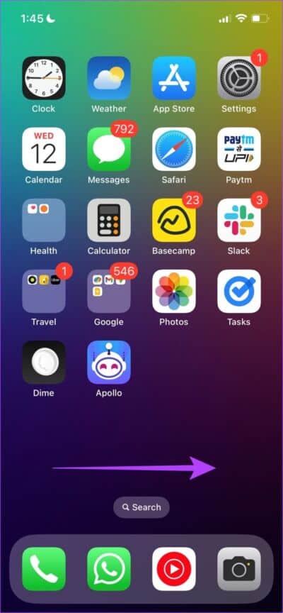 Swipe-Right-1-889x1920-e1665843235474 10 إصلاحات لعدم عمل Spotlight Search على iPhone و iPad