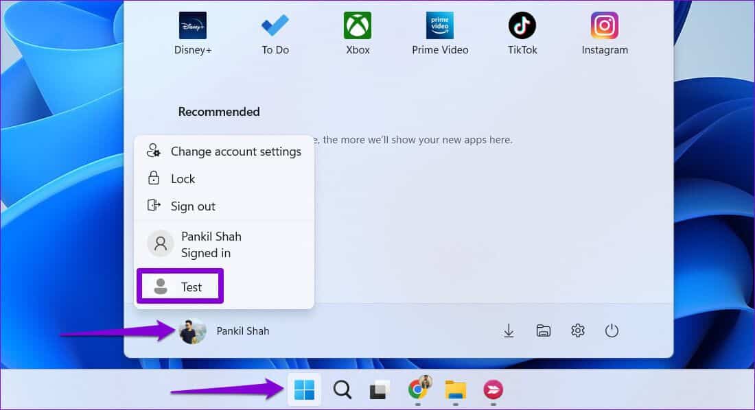 Switch-User-Accounts-Using-Start-Menu-1100x598 أفضل 6 طرق للتبديل بين حسابات المستخدمين في Windows 11