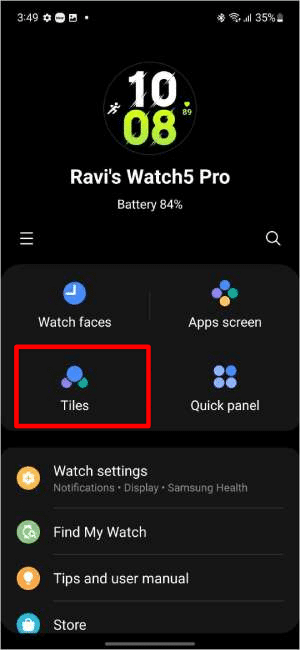 Tiles-option-on-Galaxy-Wearable-app كيفية استخدام خرائط Google على Samsung Galaxy Watch 4 و 5