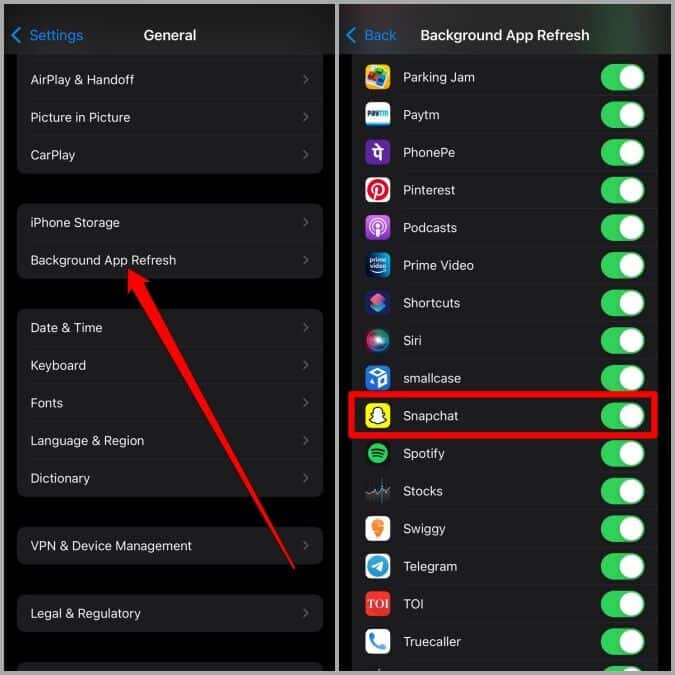 Turn-Off-Background-App-Refresh-for-Snapchat-675x675 8 إصلاحات لخطأ الخروج المستمر على Snapchat