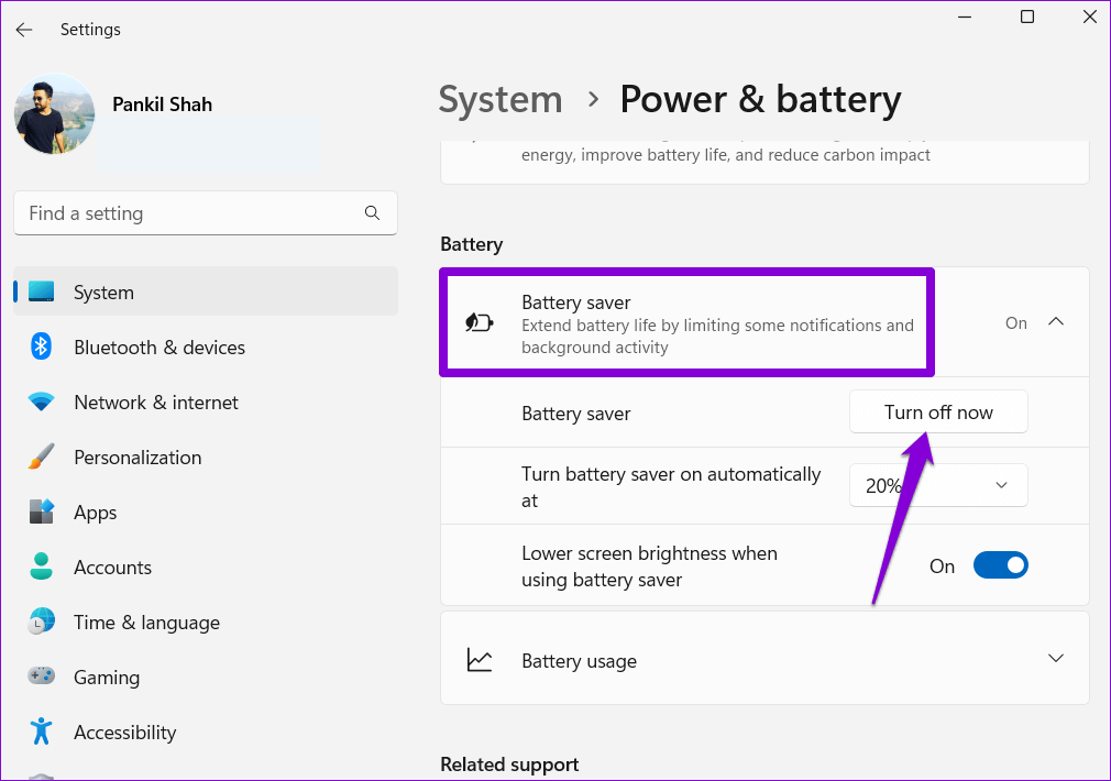 Turn-Off-Battery-Saver-on-Windows-11-1 أفضل 7 طرق لإصلاح عدم عمل تطبيق Phone Link على Windows 11