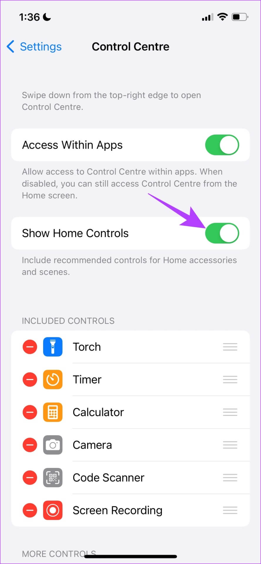 Turn-off-Show-Home-Controls-889x1920 10 إصلاحات لعدم عمل Spotlight Search على iPhone و iPad
