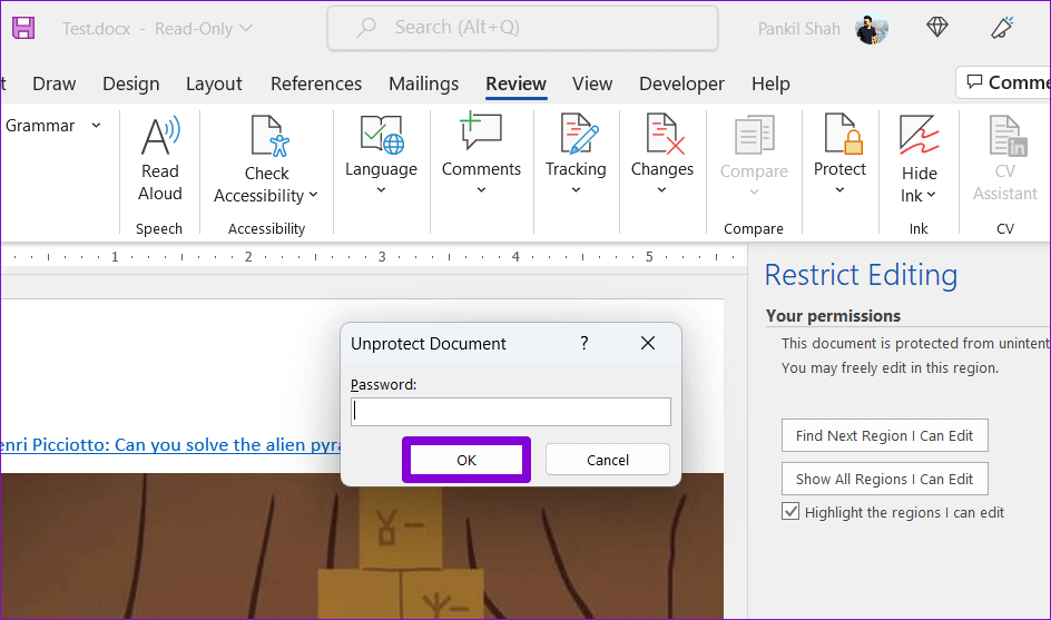 Unprotect-Word-Document أفضل 8 طرق لإصلاح Microsoft Word يفتح الملفات في وضع القراءة فقط في Windows 10 و Windows 11