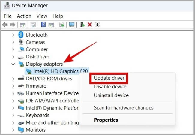 Update-Display-Driver-on-Windows-650x450 أفضل 7 طرق لإصلاح مشكل بطئ النقر بالزر الأيمن للماوس فوق قائمة Windows 11