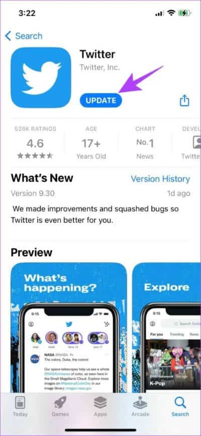 Update-Twitter-474x1024-1-400x864 12 طريقة لإصلاح عدم عمل Twitter على iPhone و Android