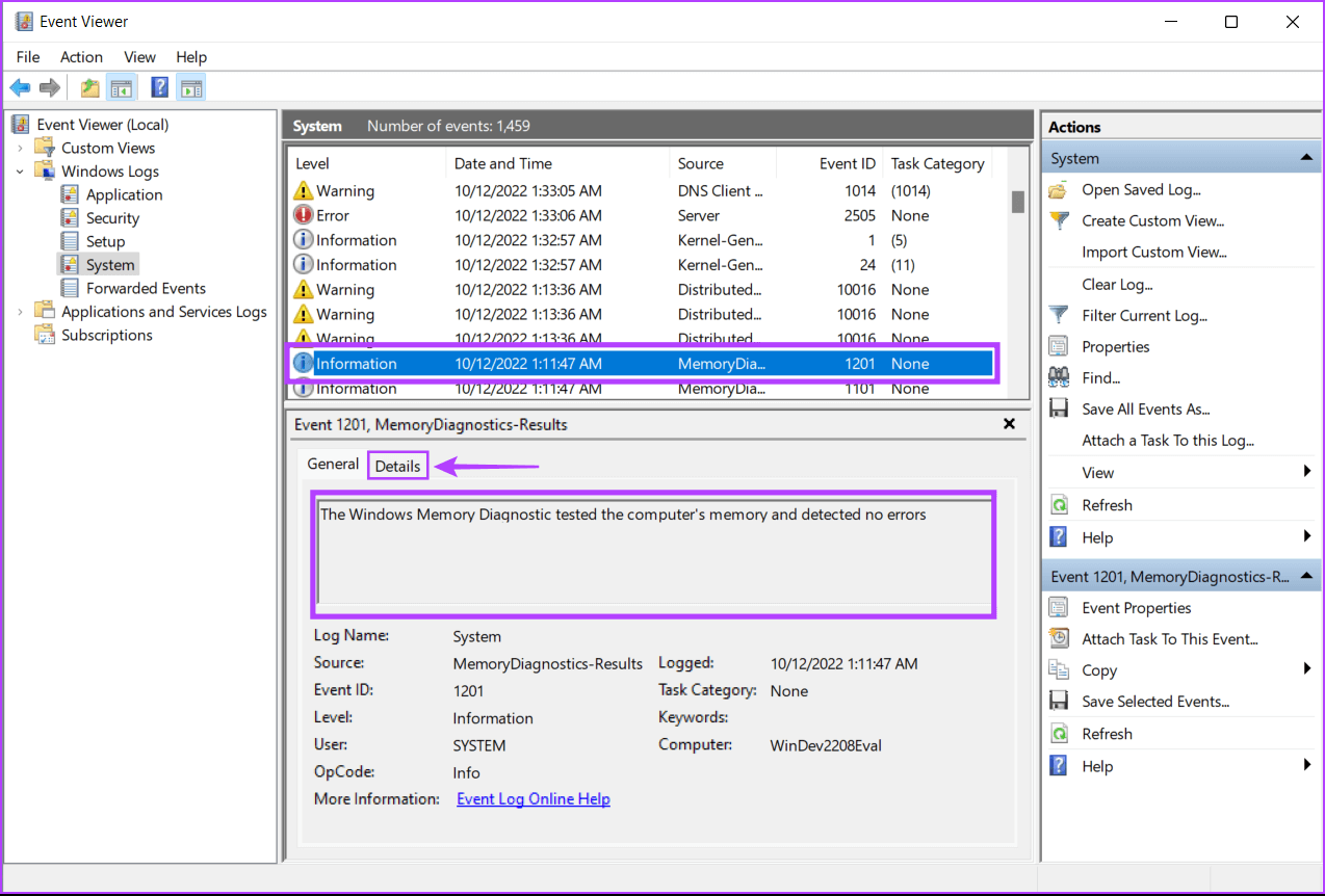 View-Memory-Diagnostic-Result كيفية استخدام أداة تشخيص ذاكرة Windows على Windows 11