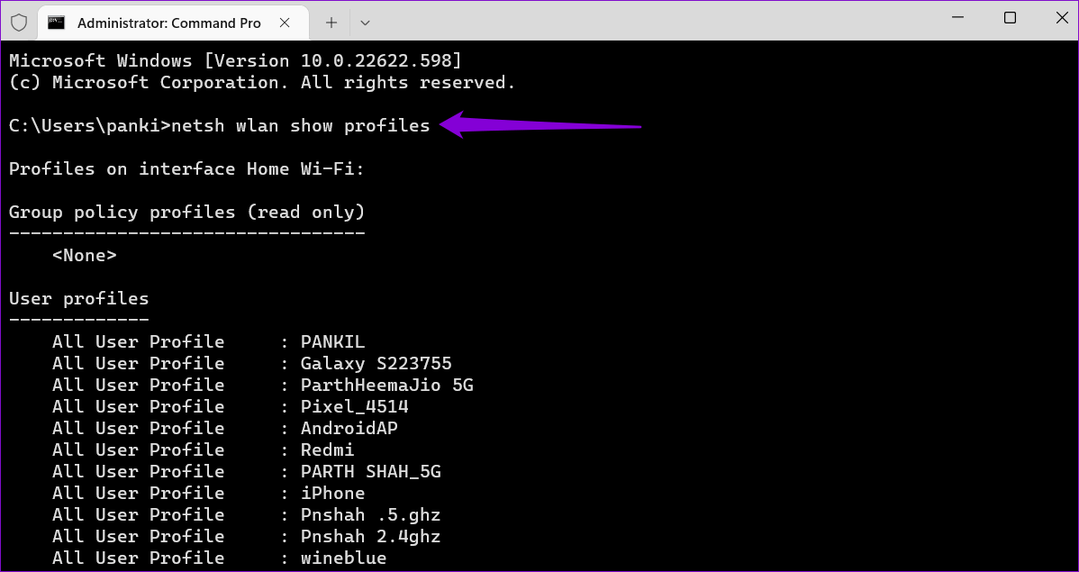 View-Wireless-Network-on-Command-Prompt أفضل 3 طرق لإيقاف Windows 11 من الاتصال التلقائي بشبكة Wi-Fi