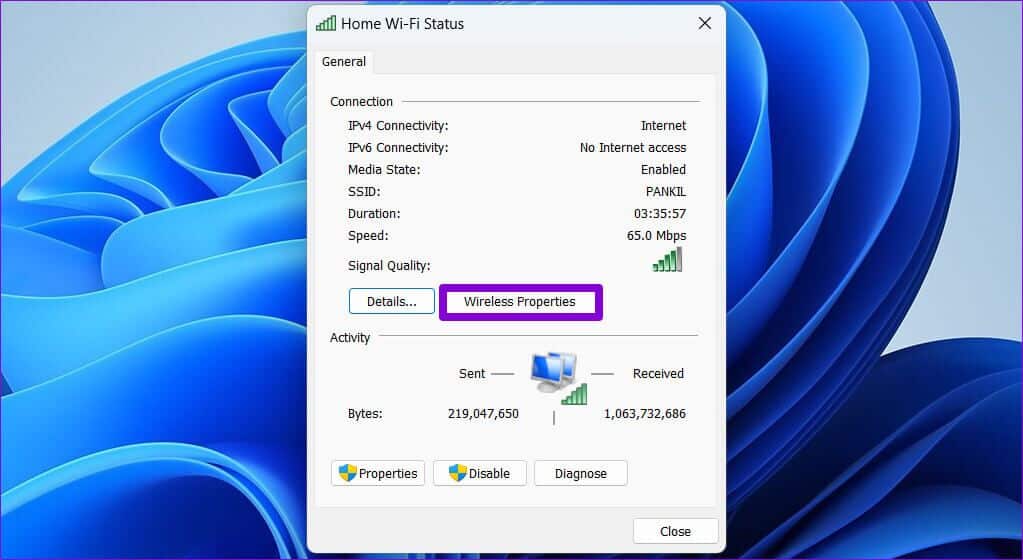 Wireless-Properties-on-Windows-1023x560 أفضل 3 طرق لإيقاف Windows 11 من الاتصال التلقائي بشبكة Wi-Fi