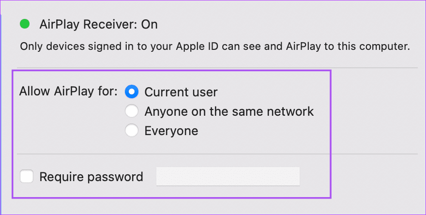 airplay-receiver-settings-mac أفضل 5 إصلاحات لعدم عمل AirPlay على Mac