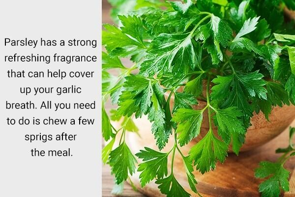 chew-parsley-how-to-remove-garlic-smell-600x400 8 طرق لتنشيط رائحة أنفاسك - إليك كيفية التخلص من رائحة الثوم في الفم