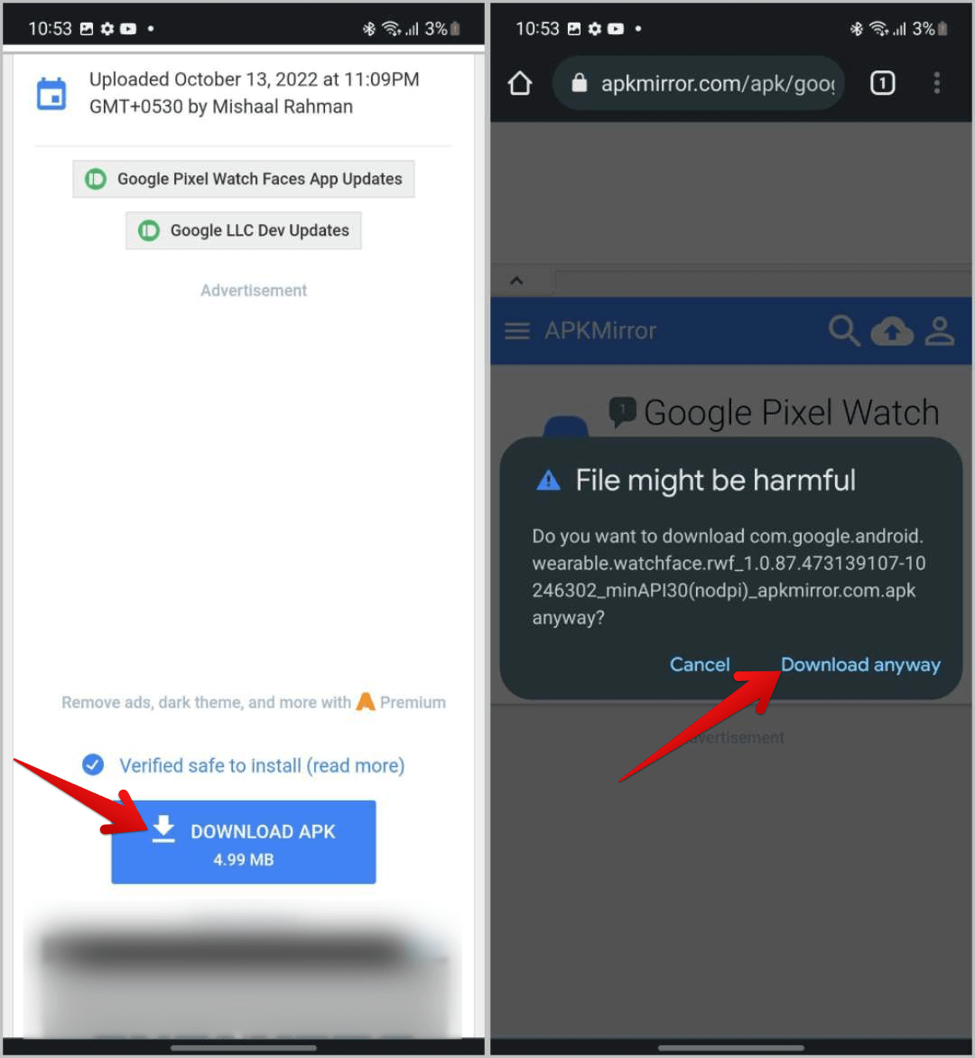 download-APK-file-from-APK-Mirror كيفية الحصول على خلفيات ساعة Pixel Watch على Samsung Galaxy Watch