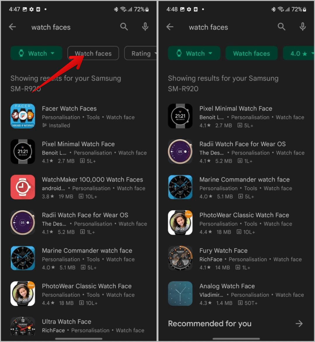 filtering-for-only-watch-faces كيفية تخصيص وجه الساعة على Samsung Galaxy Watch