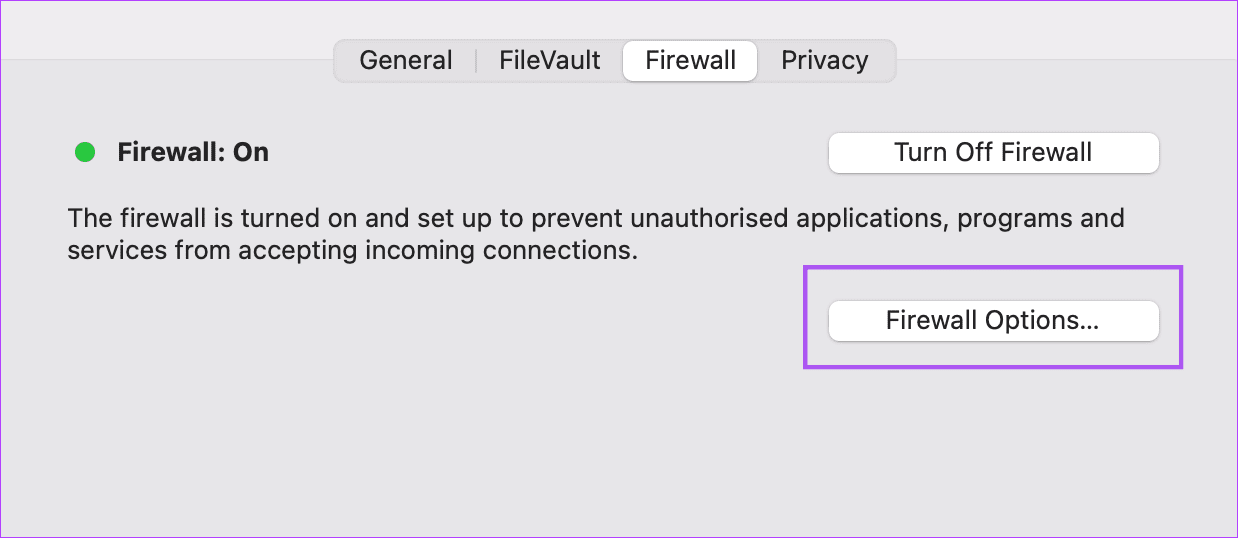 firewall-options-settings-mac أفضل 5 إصلاحات لعدم عمل AirPlay على Mac