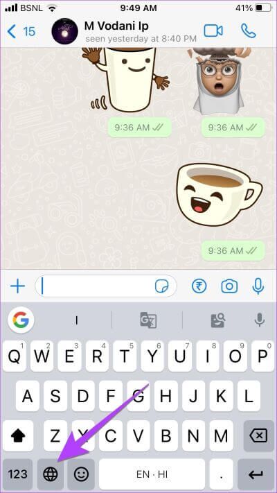 iPhone-Gboard-Globe-Icon-400x711 كيفية تغيير لغة الكتابة في WhatsApp على Android و iPhone