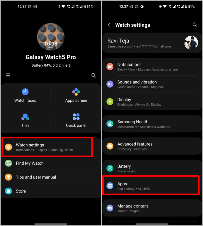 opening-apps-settings-in-galaxy-wearable-app 3 طرق لتثبيت التطبيقات وتحميلها الجانبي وإلغاء تثبيتها على Samsung Galaxy Watch