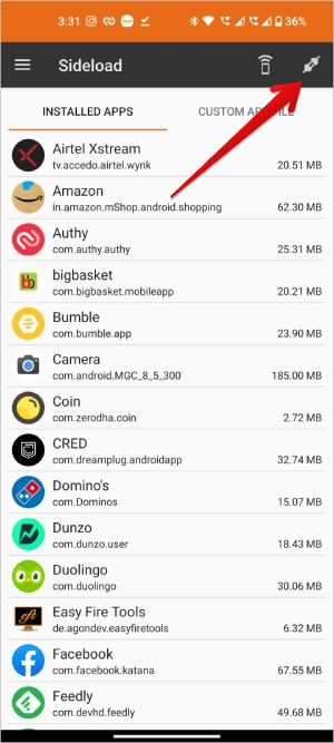 plug-icon-on-easy-fire-tools 3 طرق لتثبيت التطبيقات وتحميلها الجانبي وإلغاء تثبيتها على Samsung Galaxy Watch