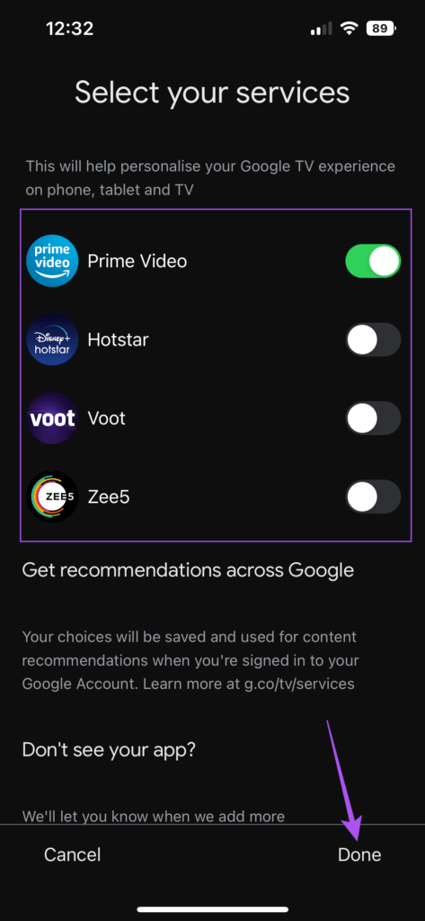select-streaming-services-google-tv-app-iphone-473x1024-1 كيفية استخدام iPhone كجهاز تحكم لـ Google TV