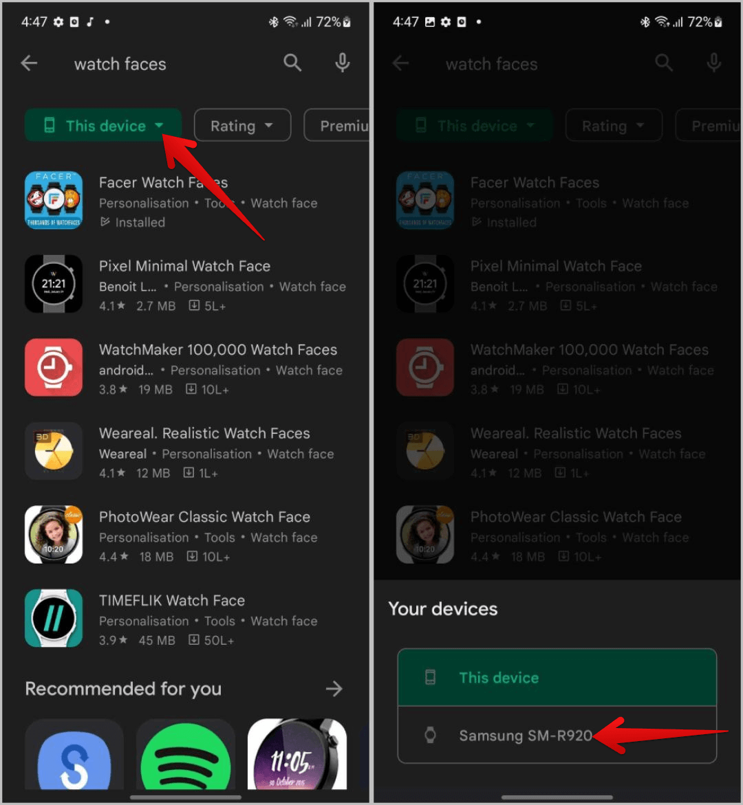 selecting-samsung-watch-in-Play-Store كيفية تخصيص وجه الساعة على Samsung Galaxy Watch