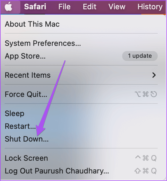 shut-down-mac-3 أفضل 8 إصلاحات لعدم عمل تسجيل في Voice Memos على Mac