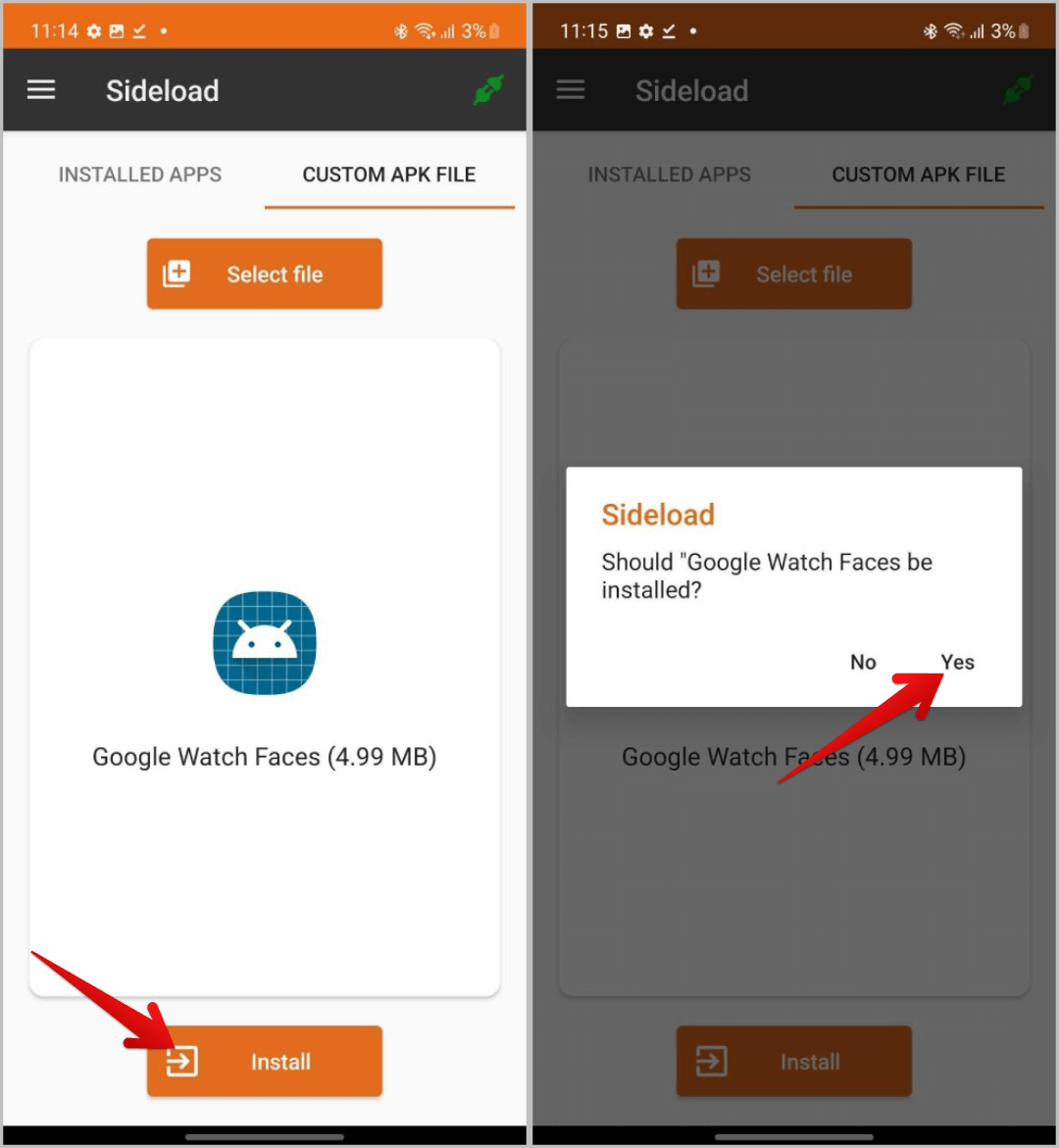 sideloading-apk-on-Galaxy-Watch كيفية الحصول على خلفيات ساعة Pixel Watch على Samsung Galaxy Watch