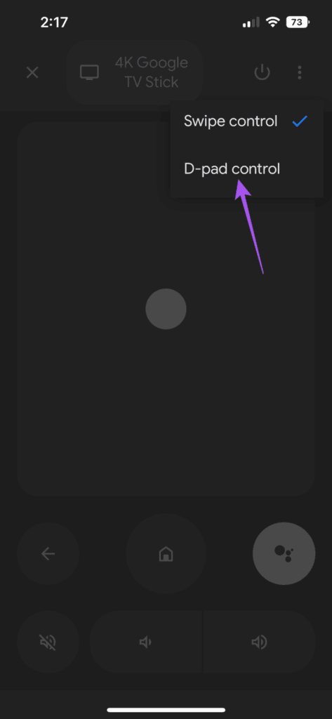 switch-to-d-pad-control-google-tv-remote-app-iPhone-473x1024-1 كيفية استخدام iPhone كجهاز تحكم لـ Google TV