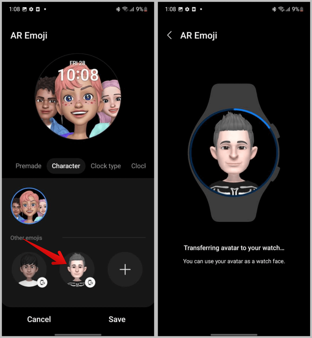 transfering-AR-emoji-to-watch كيفية تخصيص وجه الساعة على Samsung Galaxy Watch