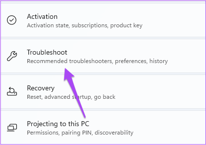 troubleshoot-system-settings-windows-11-1 أفضل 8 إصلاحات لعدم عمل تطبيق Amazon Prime Video على Windows 11
