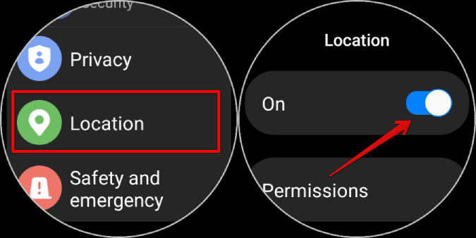 turning-on-Location-on-Galaxy-Watch كيفية استخدام خرائط Google على Samsung Galaxy Watch 4 و 5