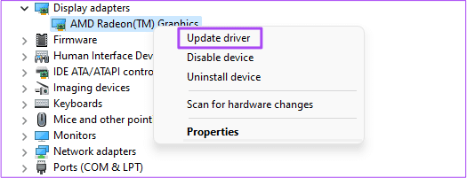 update-display-adapter-device-manager-windows-11 أفضل 8 إصلاحات لعدم عمل تطبيق Amazon Prime Video على Windows 11