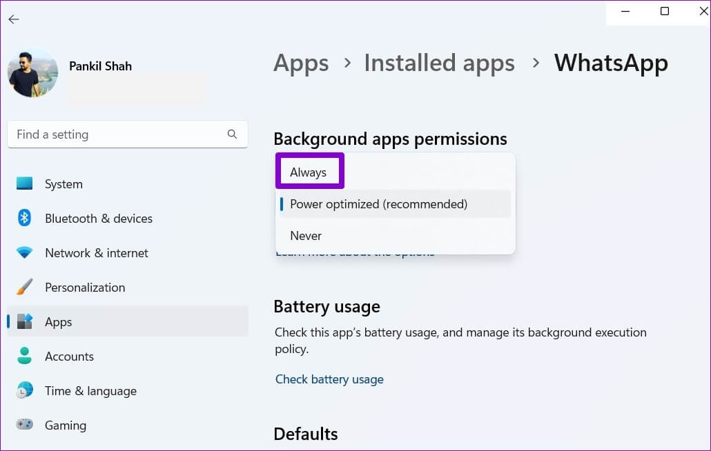 Allow-WhatsApp-to-Run-in-Background-on-Windows-11-1-1030x654 أفضل 7 طرق لإصلاح عدم عرض الإشعارات لتطبيق WhatsApp سطح المكتب على Windows 11