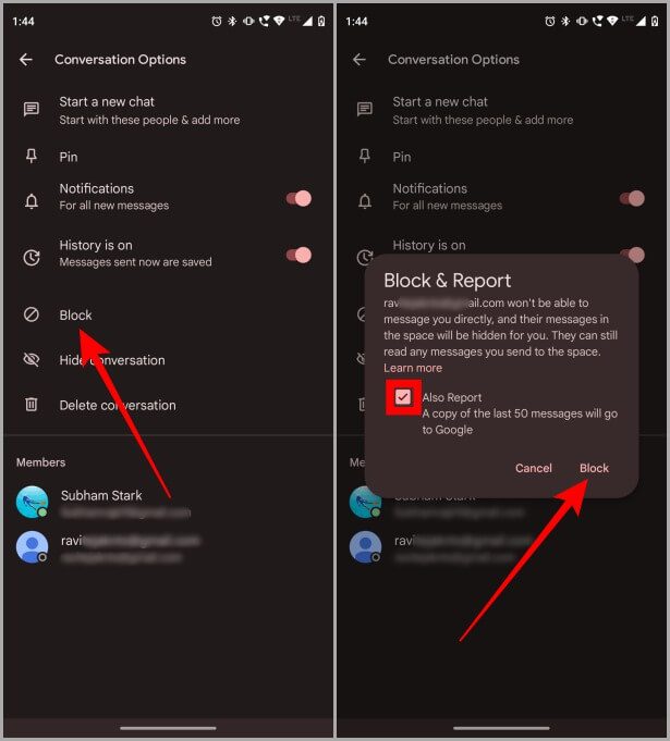 Blocking-and-Reporting-Someone-on-Google-Chat-Mobile-1 كيفية حظر شخص ما على Google Chat على الويب والجوال والإبلاغ عنه وإلغاء حظره