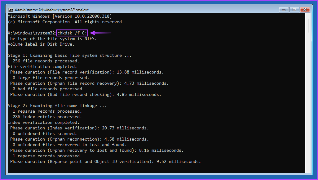Chkdsk-command-from-Advance-Startup-Options-3 أفضل 3 طرق لتشغيل أداة التحقق من القرص على Windows 11