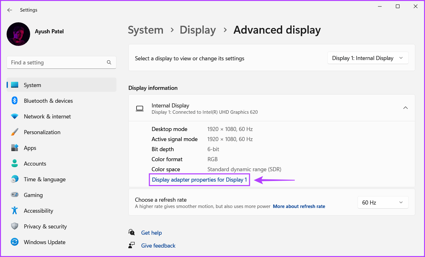 Clcik-On-Display-Adapter-Properties أفضل 4 طرق للتحقق من سعة ذاكرة الوصول العشوائي للفيديو VRAM على Windows 11