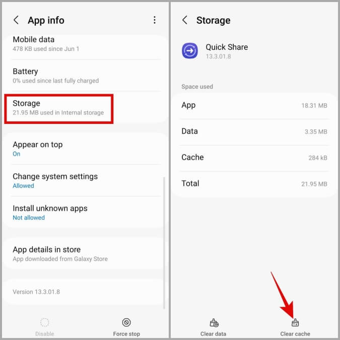 Clear-Quick-Share-Cache-on-Samsung-Phone-675x675 أفضل 7 طرق لإصلاح  عدم عمل ميزة المشاركة السريعة على هواتف Samsung Galaxy