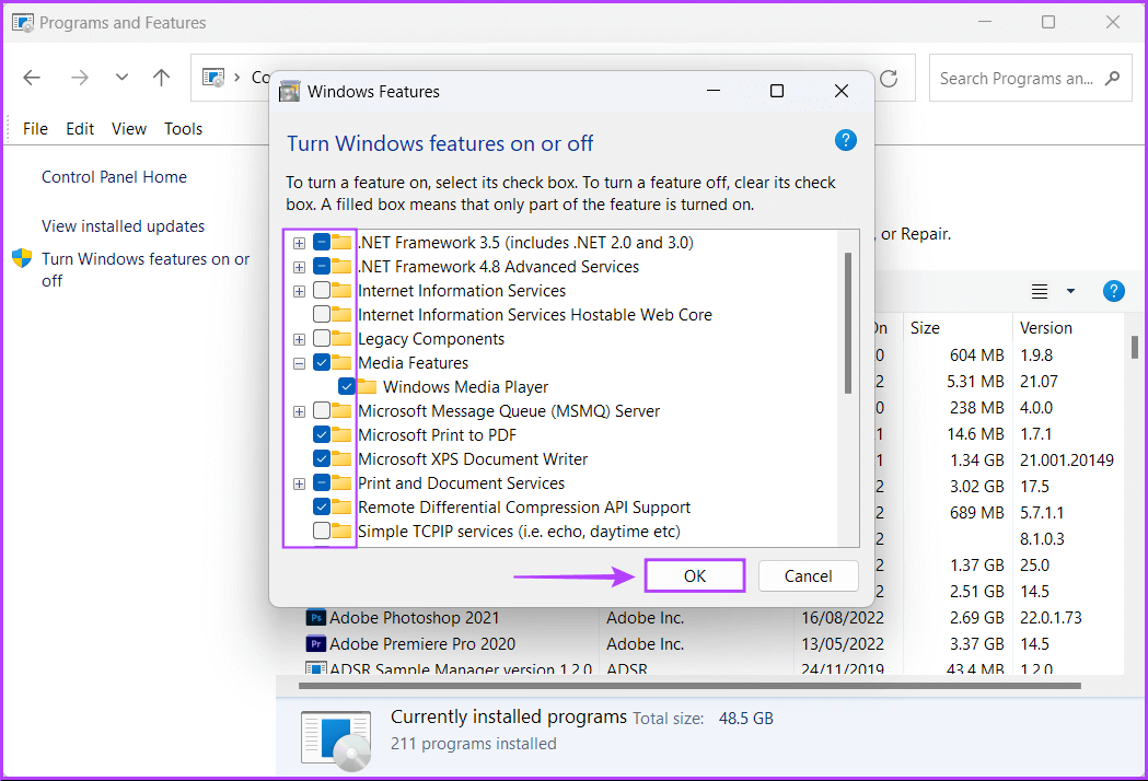 Click-On-OK-1-2 أفضل 4 طرق لإضافة أو إزالة الميزات الاختيارية على Windows 11