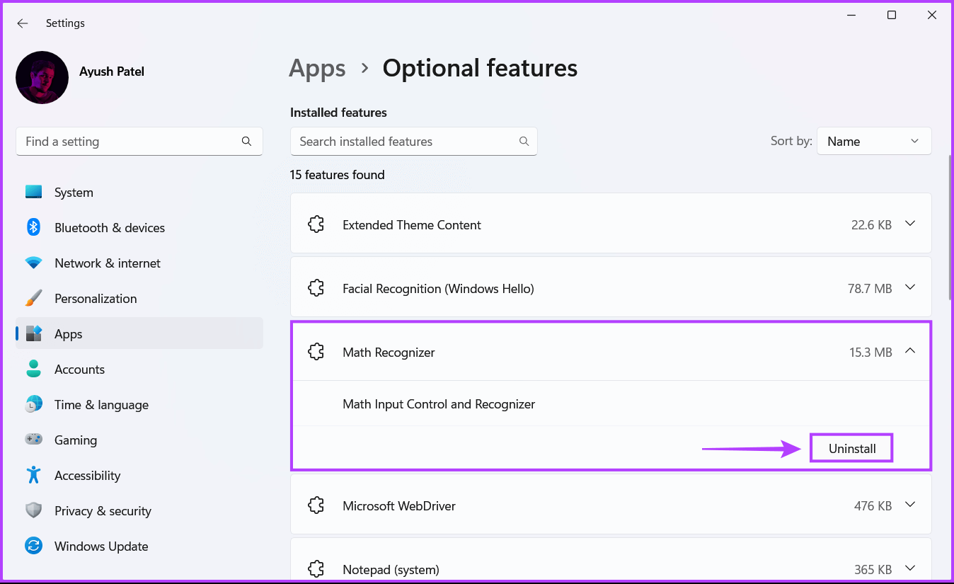 Click-On-Uninstall-1 أفضل 4 طرق لإضافة أو إزالة الميزات الاختيارية على Windows 11