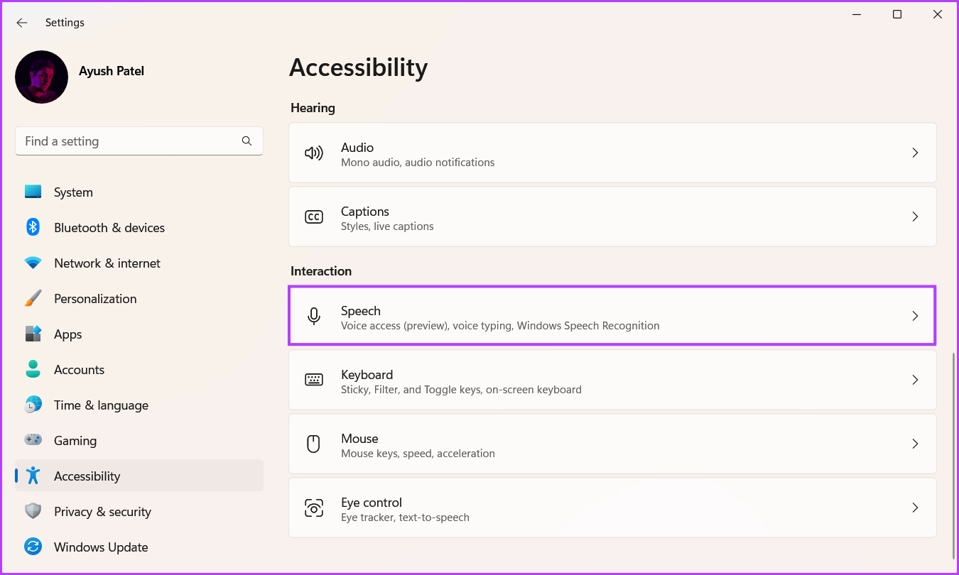 Click-on-Speech كيفية تمكين الوصول الصوتي واستخدامه على Windows 11