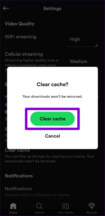 Confirm-Clear-Spotify-Cache-on-Mobile-500x1024-1 أفضل 6 طرق لإصلاح خطأ لا يوجد اتصال متاح بالإنترنت في Spotify على Android