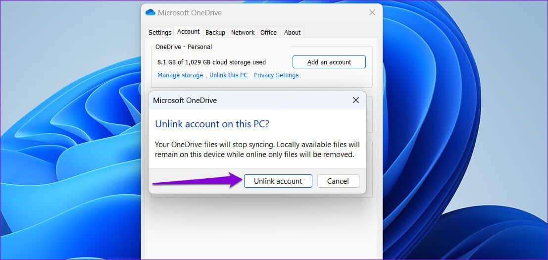 Confirm-Unlink-OneDrive-From-PC-1107x525 أفضل 8 طرق لإصلاح استخدام Windows Explorer العالي لوحدة المعالجة المركزية على Windows 11