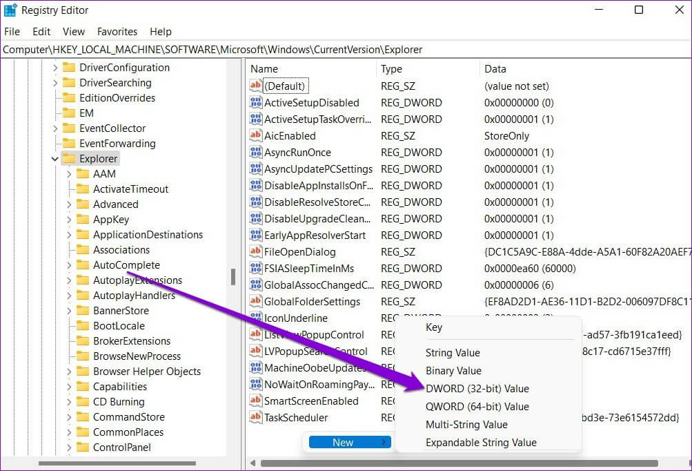 Create-DWORD-in-Registry-Editor-1003x682 كيفية استخدام الوصول السريع في Windows 11
