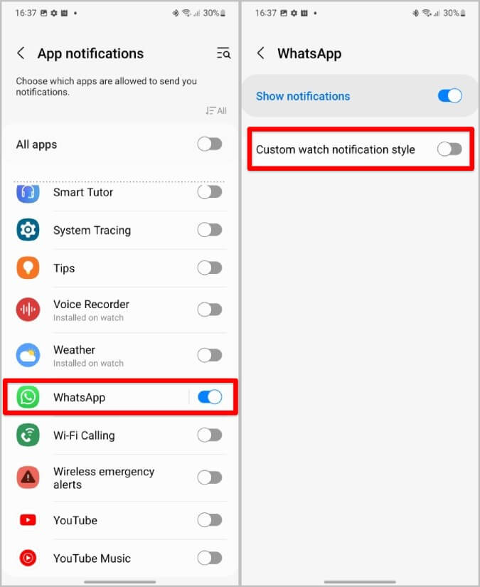 Custom-watch-notification-style-on-Galaxy-Watch كيفية الحصول على إشعارات Instagram و WhatsApp على Samsung Galaxy Watch
