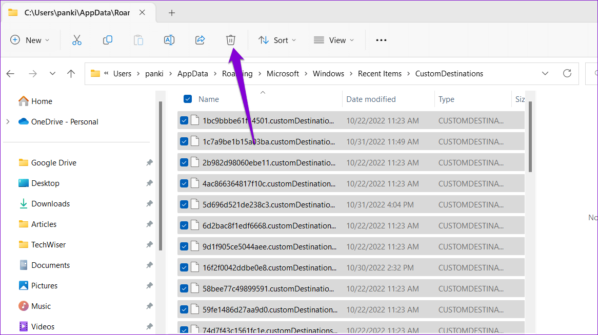 Delete-Quick-Access-Cache-Files أفضل 5 طرق لإصلاح عدم عمل الوصول السريع على Windows 11