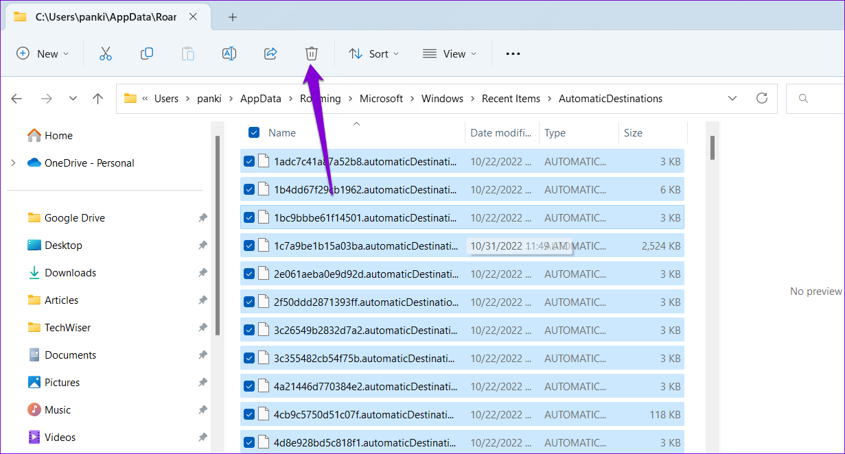 Delete-Quick-Access-Cache أفضل 5 طرق لإصلاح عدم عمل الوصول السريع على Windows 11