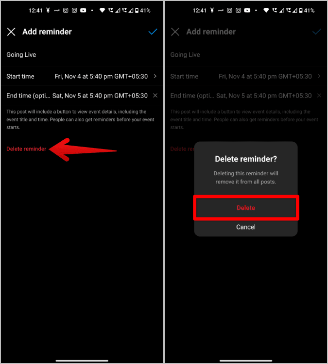Delete-Remainder كيفية إضافة تذكيرات إلى منشورات وقصص Instagram