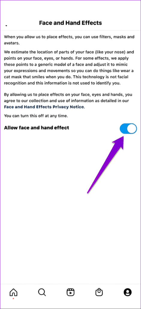 Enable-Face-and-Hand-Effects-Instagram-2-470x1024-1 أفضل 7 طرق لإصلاح عدم عمل الفلاتر والتأثيرات على Instagram
