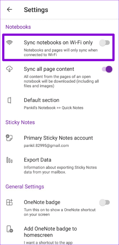 Enable-OneNote-Sync-Settings-500x1024-1 أفضل 6 طرق لإصلاح عدم عمل تطبيق OneNote على Android