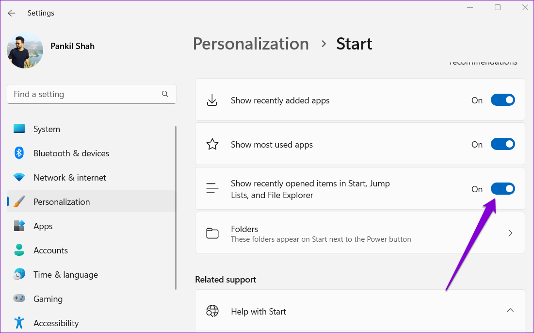 Enable-Show-Recently-Used-Files-in-File-Explorer أفضل 5 طرق لإصلاح عدم عمل الوصول السريع على Windows 11