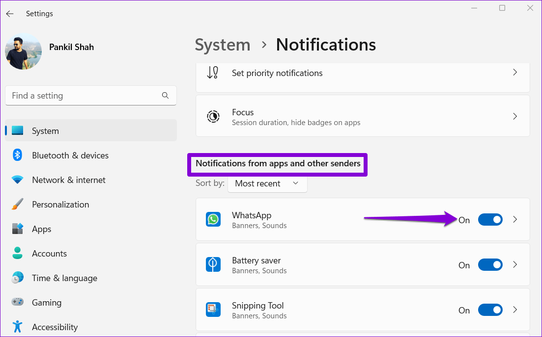 Enable-WhatsApp-Notifications-on-Windows-11 أفضل 7 طرق لإصلاح عدم عرض الإشعارات لتطبيق WhatsApp سطح المكتب على Windows 11