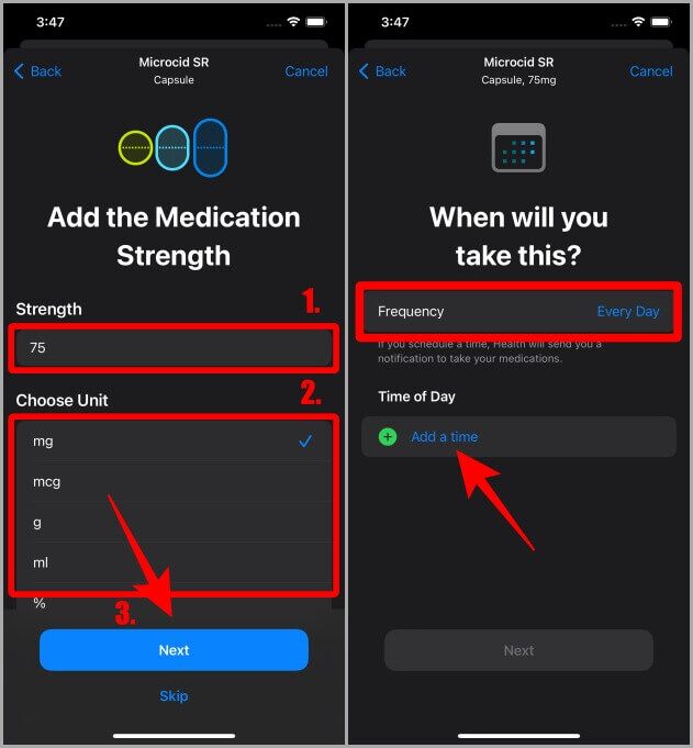 Entering-Strength-and-Time-for-Meds-on-Apple-Health-631x681 كيفية إضافة الأدوية وتعيين تذكيرات لتطبيق Apple Health