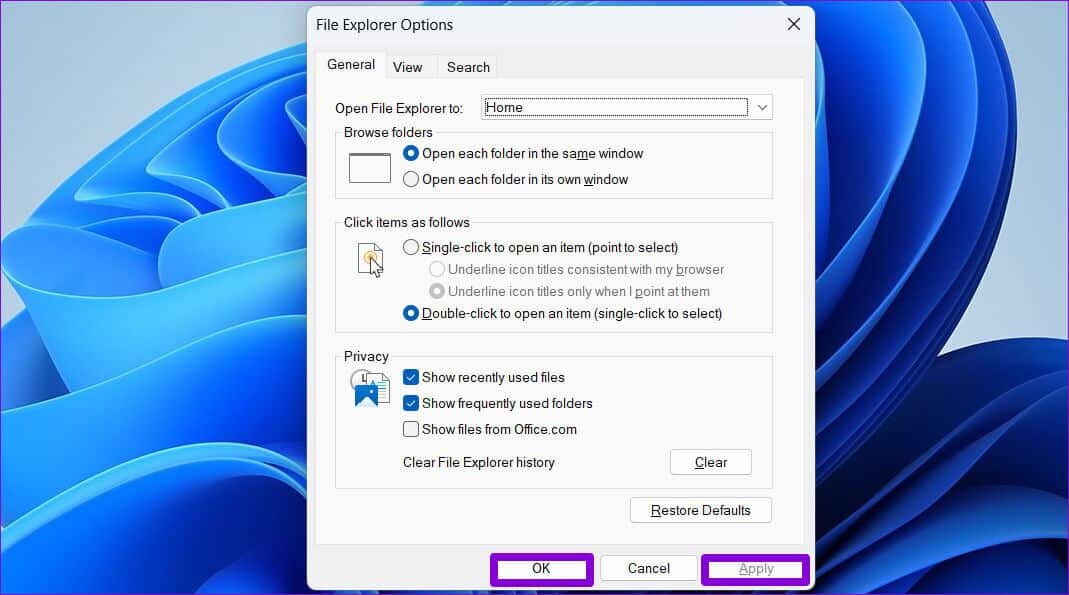 File-Explorer-Options-Window-1069x595 أفضل 5 طرق لإصلاح عدم عمل الوصول السريع على Windows 11